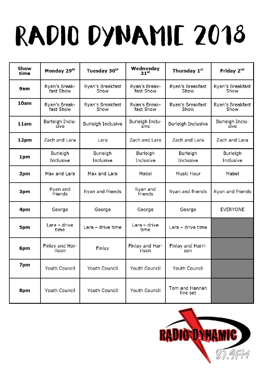 Programmes to be transmitted by Raio Dynamic 2018